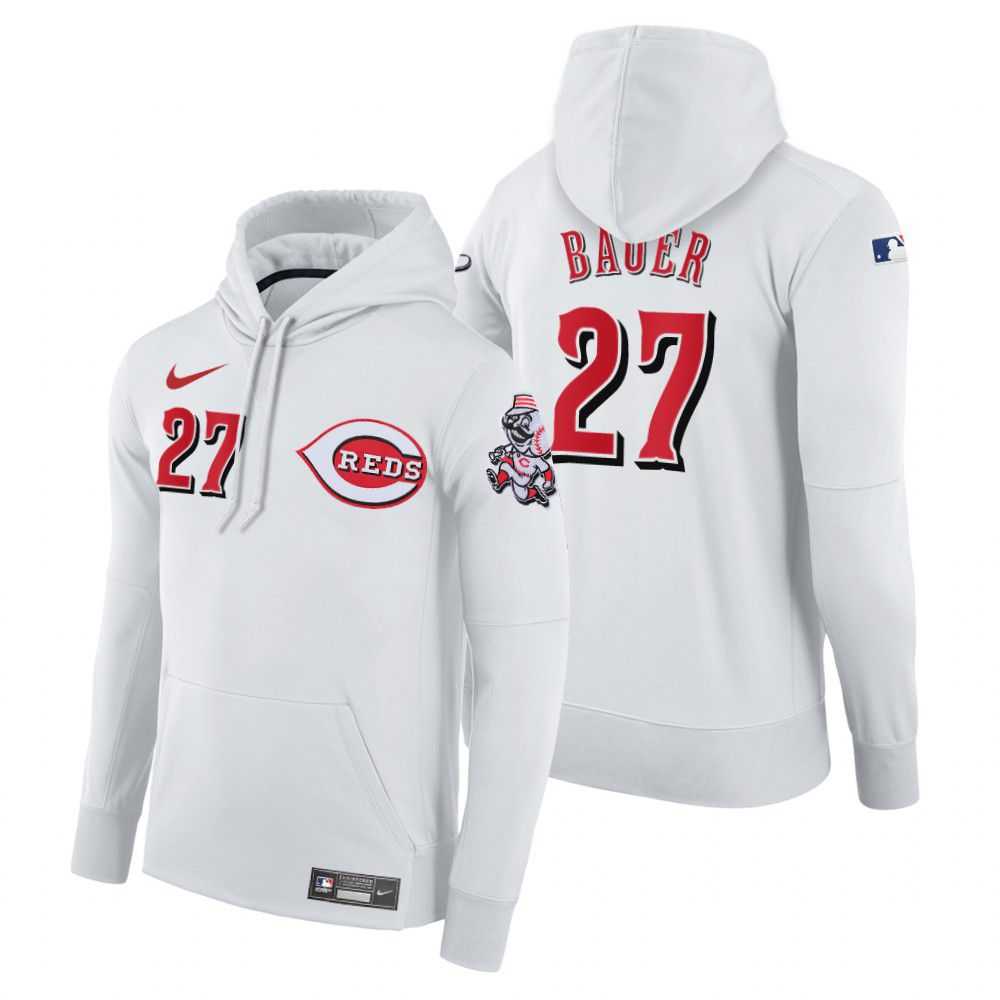 Men Cincinnati Reds 27 Bauer white home hoodie 2021 MLB Nike Jerseys